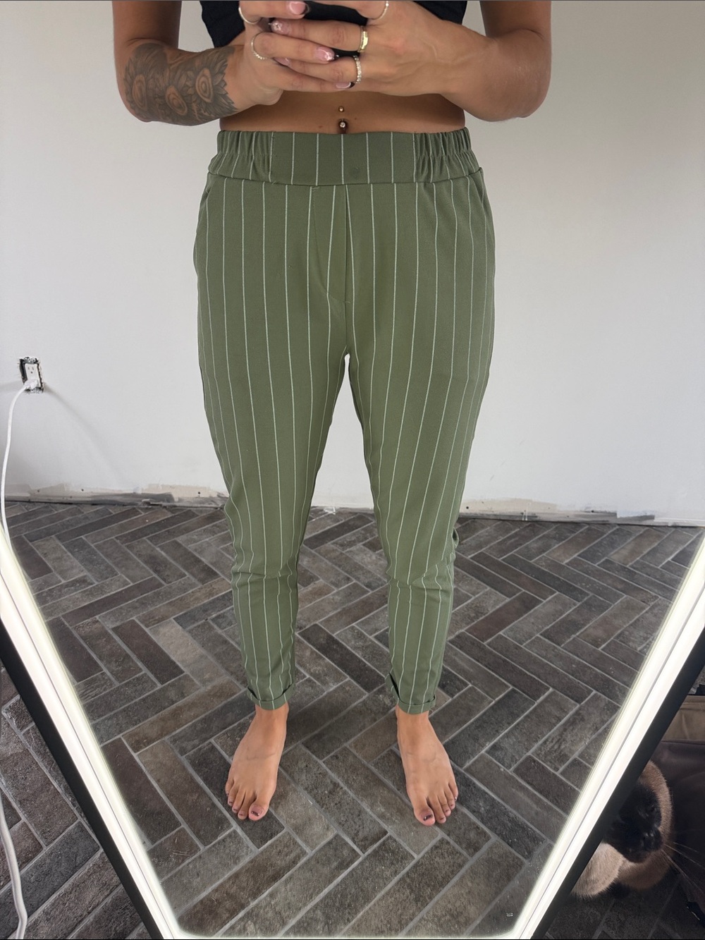 Ashley Blue Olive Green Pinstripe Joggers
